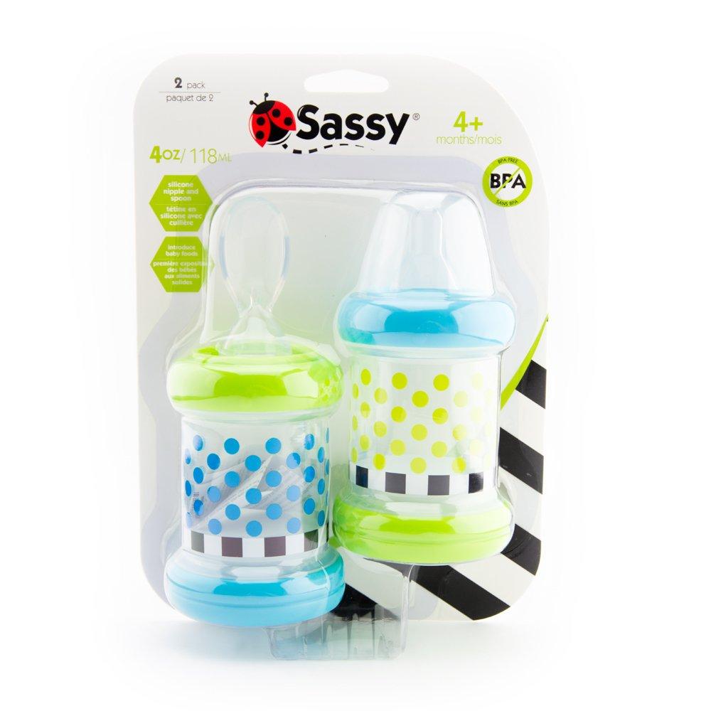 image:imageSassy Baby Food Nurser 4 Months Set of 2 4oz 100 Silicone Nipple and Spoon BPAFree2 Count Pack of 1