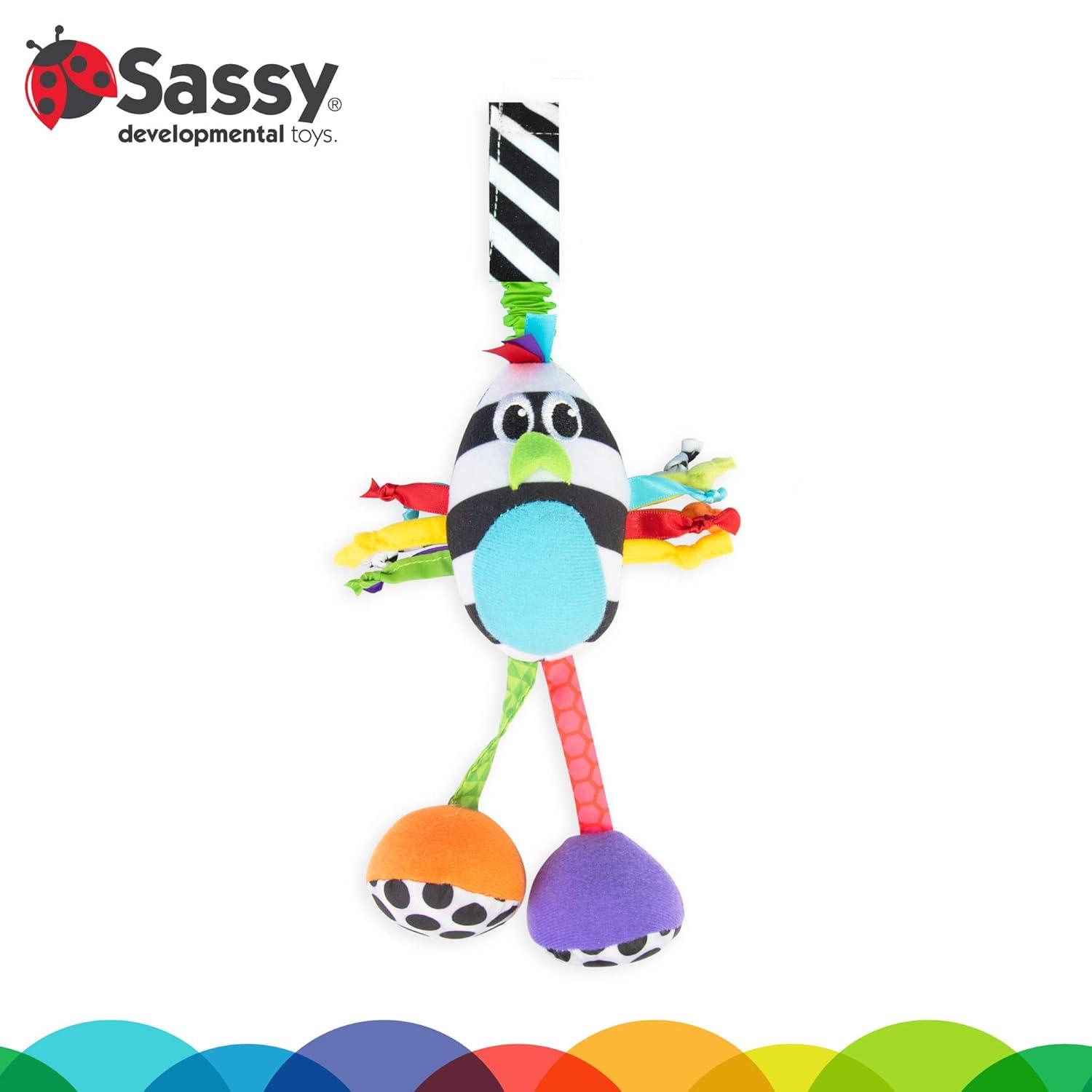 image:imageSassy Boppin Birdie Developmental Plush Toy for Early Learning High Contrast Attaches to Baby Gear for Travel for Ages Newborn and Up 80660Color