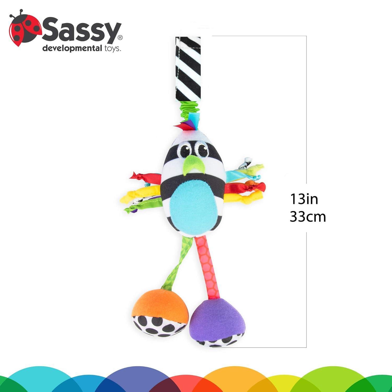 image:imageSassy Boppin Birdie Developmental Plush Toy for Early Learning High Contrast Attaches to Baby Gear for Travel for Ages Newborn and Up 80660Color