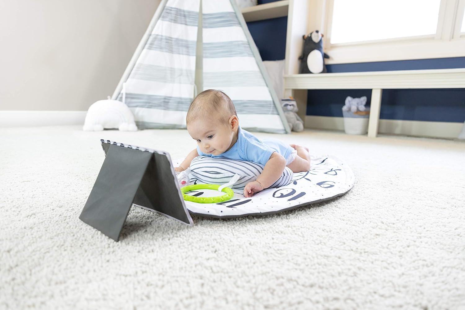 image:imageSassy Tummy Time Play Mat with Large Mirror Cushioned Reversible Support Bolster and Teething Ring Age 0