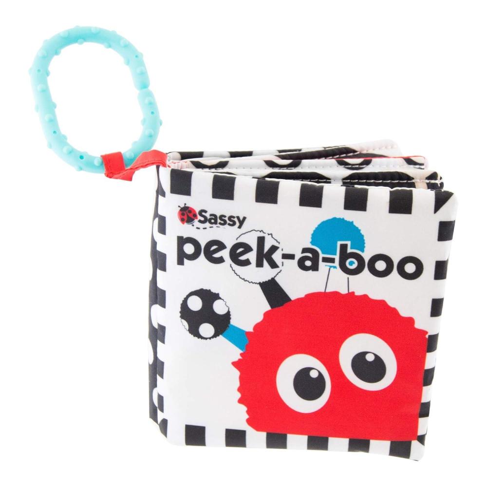 image:imageSassy PeekaBoo Activity Book with Attachable Link for OnTheGo Travel Sensory Play Black amp White Ages 0 MonthsBlack White