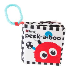 Sassy Peek-a-Boo Activity Book with Attachable Link for On-The-Go Travel, Sensory Play, Black & White, Ages 0+ Months(Black & White)