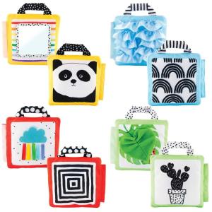 Sassy Peek-a-Boo Activity Book with Attachable Link for On-The-Go Travel, Sensory Play, Black & White, Ages 0+ Months(Reversible Soft Sensory Activity Panels – 4ct)