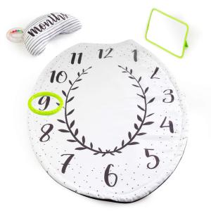 Sassy Tummy Time Play Mat with Large Mirror, Cushioned, Reversible Support Bolster, and Teething Ring, Age 0+